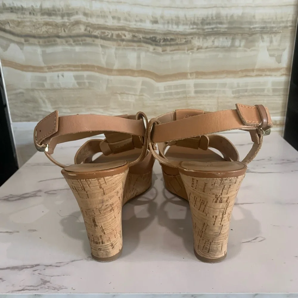 Women’s Tan Franco Sarto Upper‎ Leather Strap Sandal Wedge Size 7